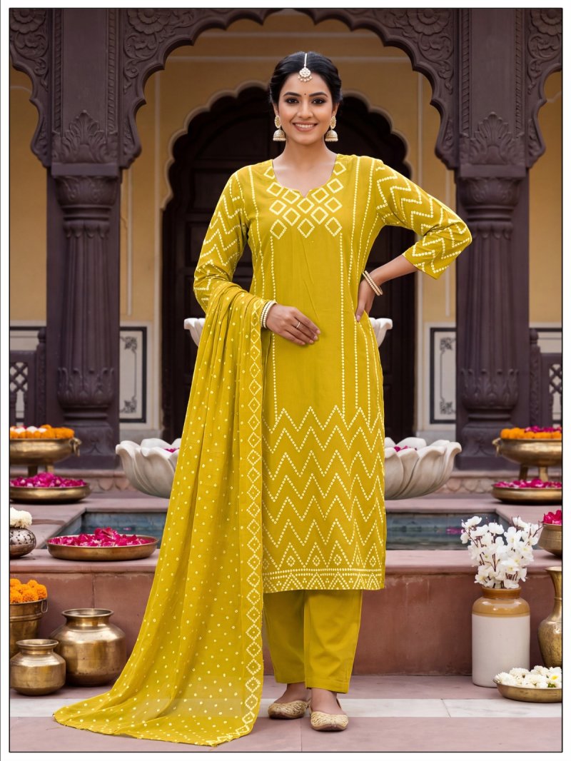 Ff Dhabu Cotton Printed Kurti With Bottom Dupatta